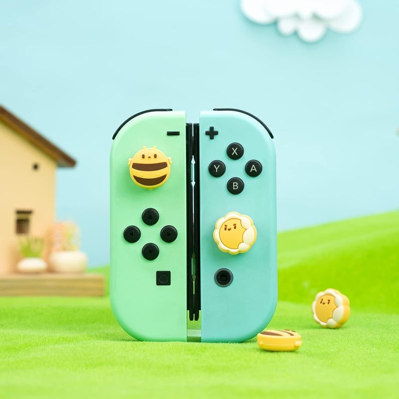 GEEKSHARE Cute Silicone Joy Con Thumb Grip Caps, Joystick Cover Compatible with Switch/OLED/Switch Lite,4PCS - Sunflower & Bee - Image 5